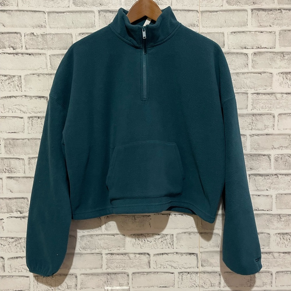 Fabletics Teal Half-Zip Fleece Pullover